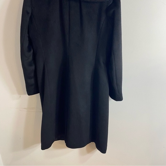 Cole Haan Wool Black Trench Dress Coat Sz 6 Black Jacket Women’s Furry - Picture 10 of 11
